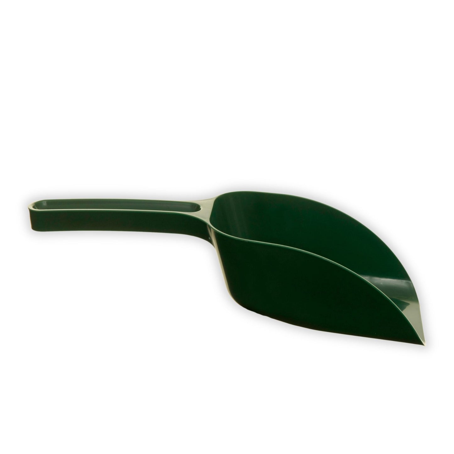 Green scoop for mushroom cultivation on a white background