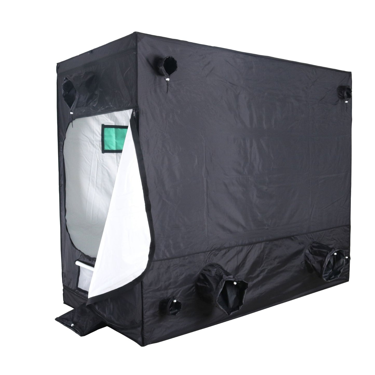 Black grow tent with white interior on a white background