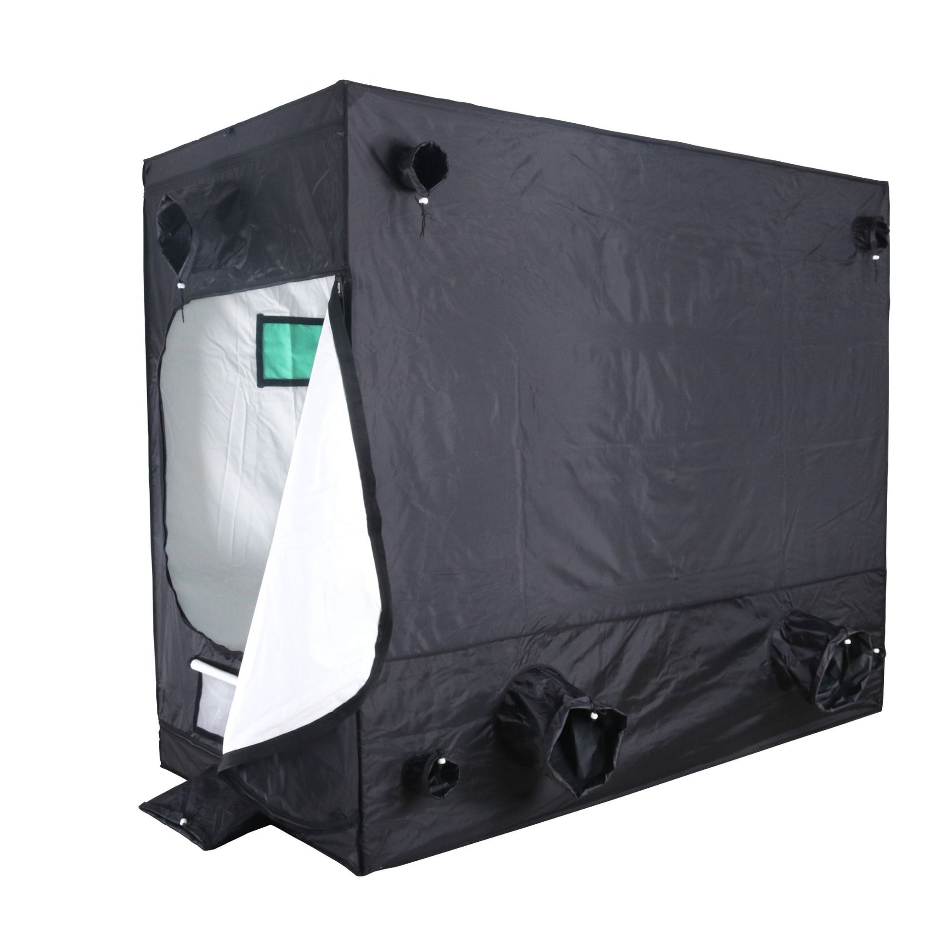 Black grow tent with white interior on a white background