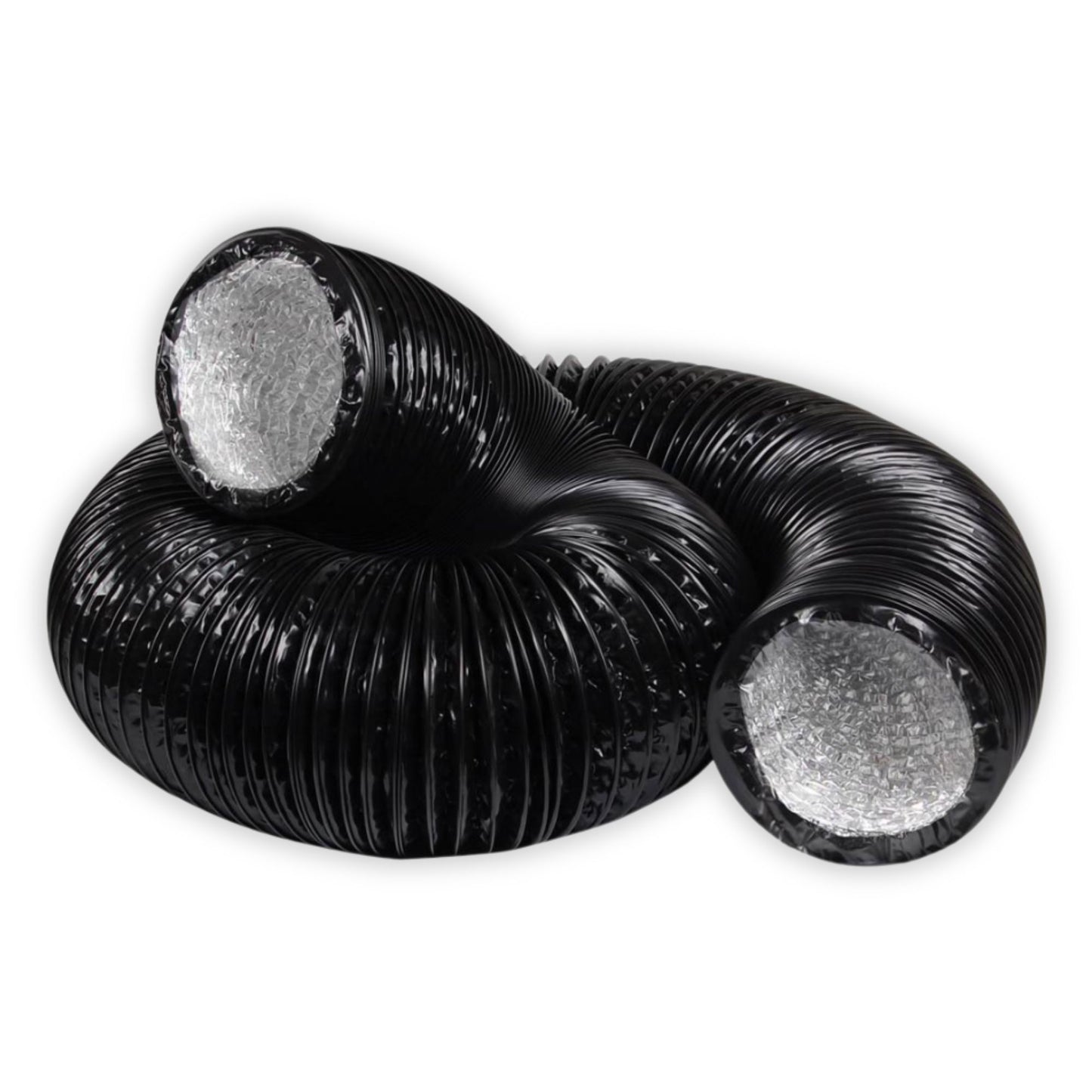 6" Black flexible duct on a white background 