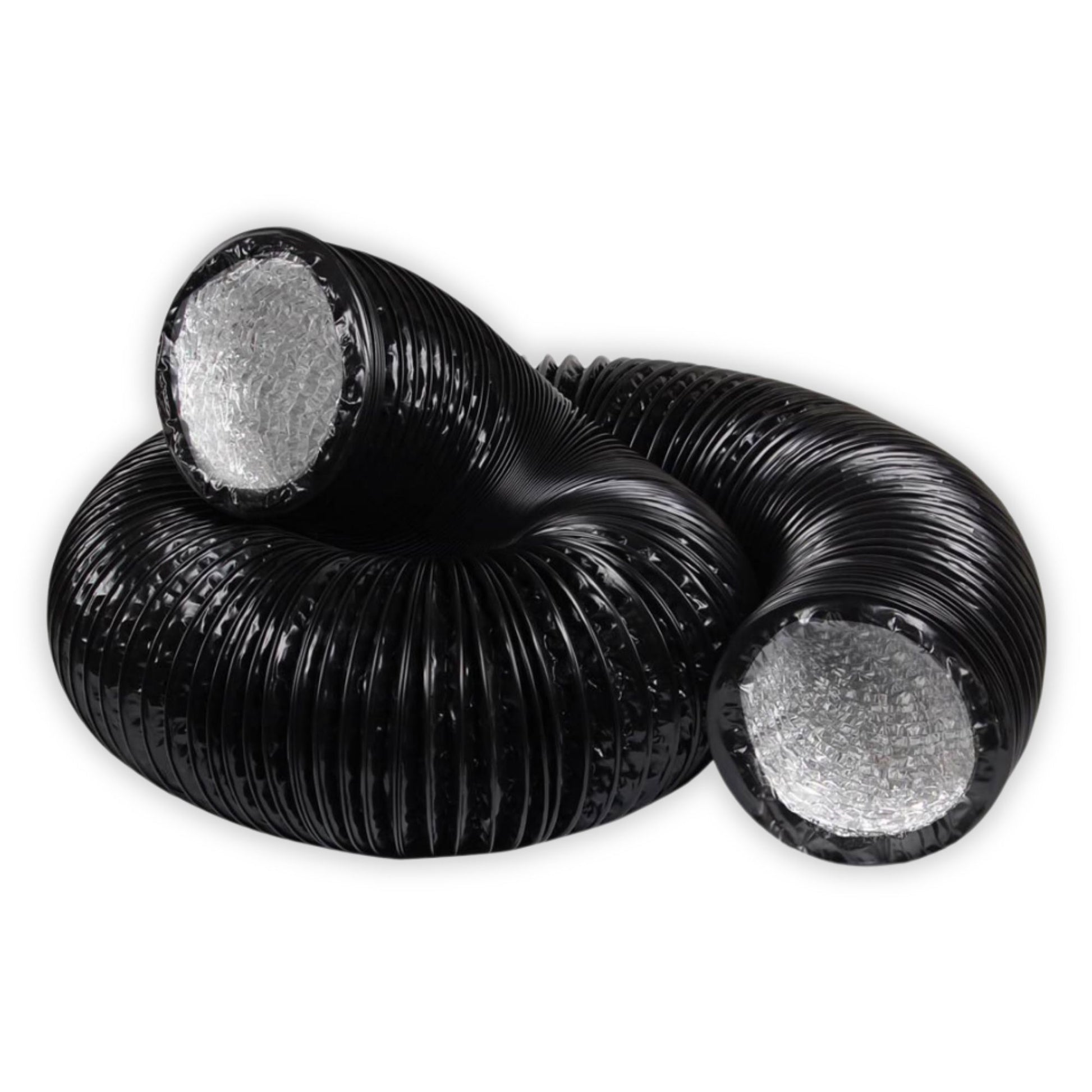 6" Black flexible duct on a white background 