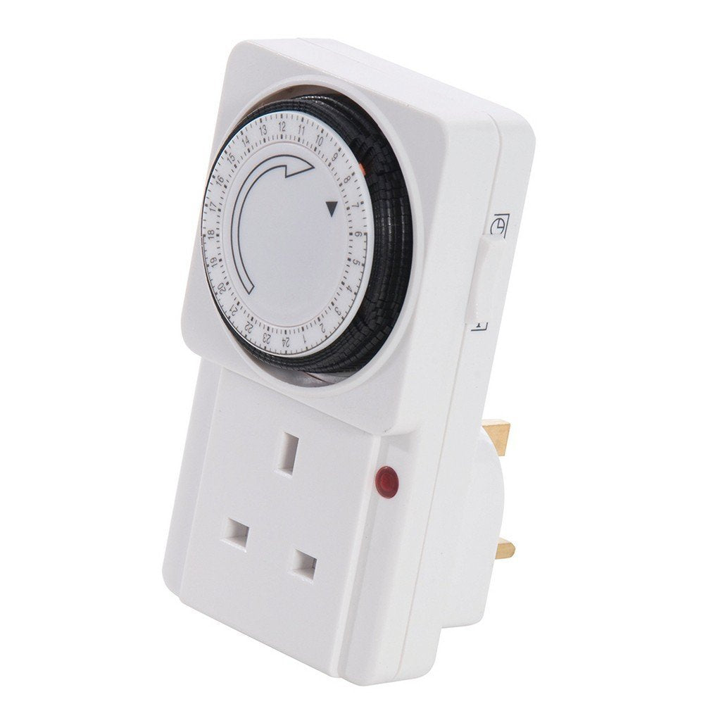 White electrical timer switch on a white background