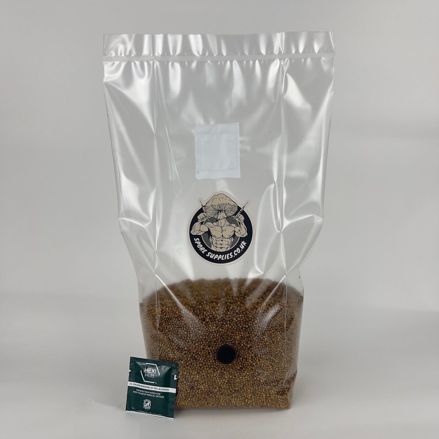 a bag of sterile millet grain by spore supplies for mushroom cultivation